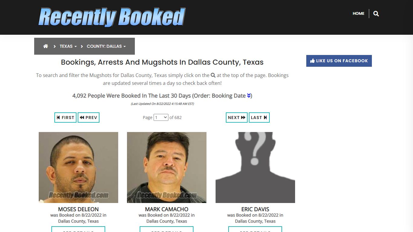 Recent bookings, Arrests, Mugshots in Dallas County, Texas